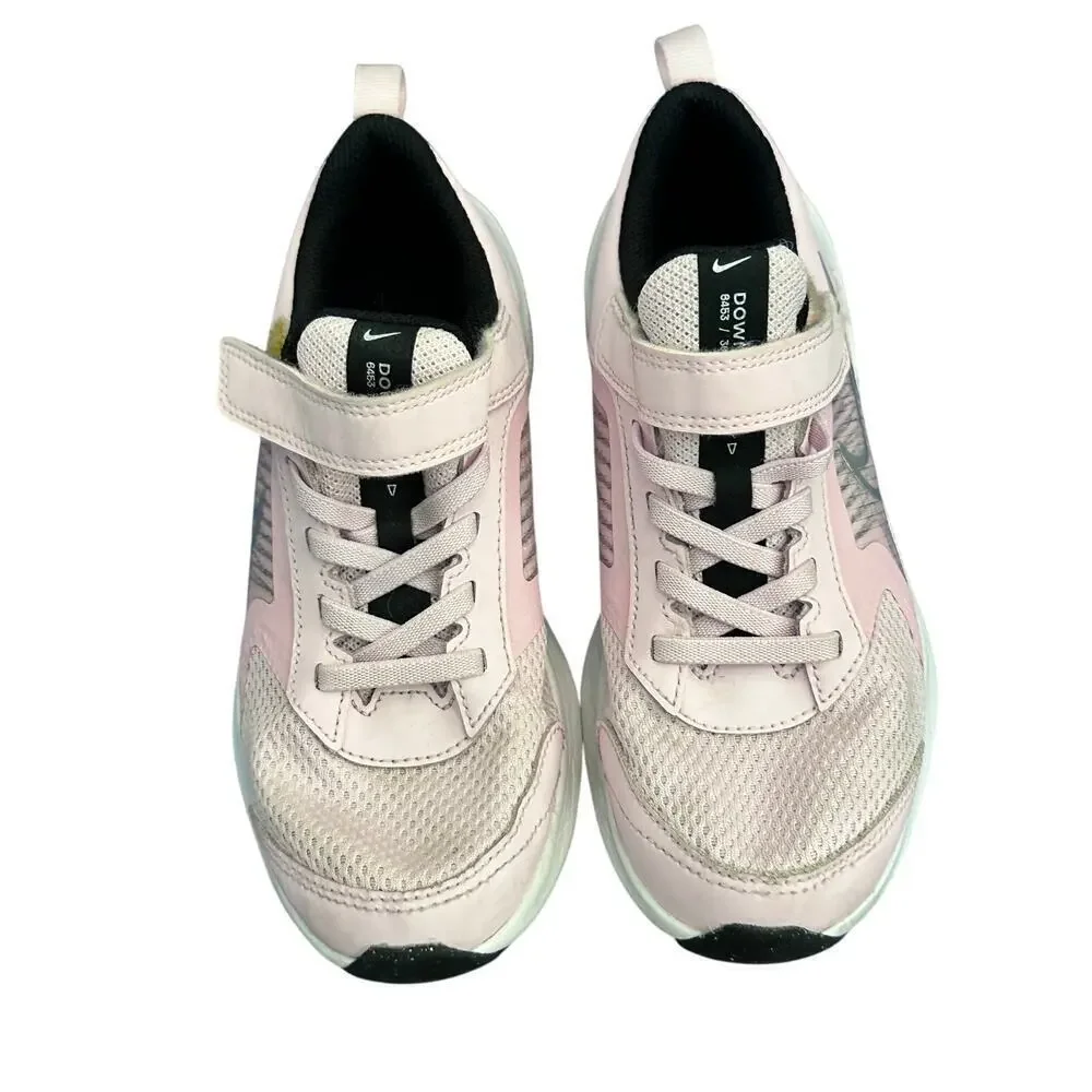 Nike Baby Girls' Pink Silver Logo Downshifter Toddler Strap On Shoes Size 1Y